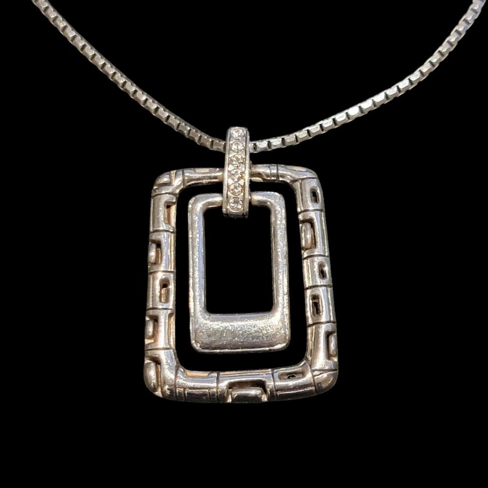Brighton Nexus Retired‎ Silver Plated Geometric Double Square Necklace